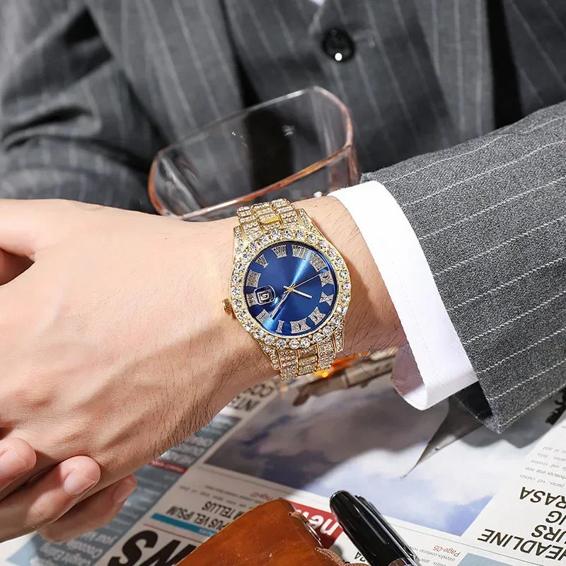 Full Iced Out Watch for Men Multiple Colors Hip Hop Mens Watch Fashion Cool Bling Diamond Luxury Mens Watches Clock Relogio