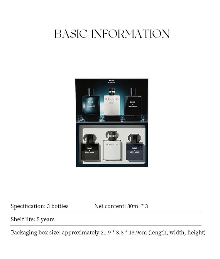 30ML*3 Men's Perfume Set Three-piece Set Cologne Long-lasting Eau De Toilette