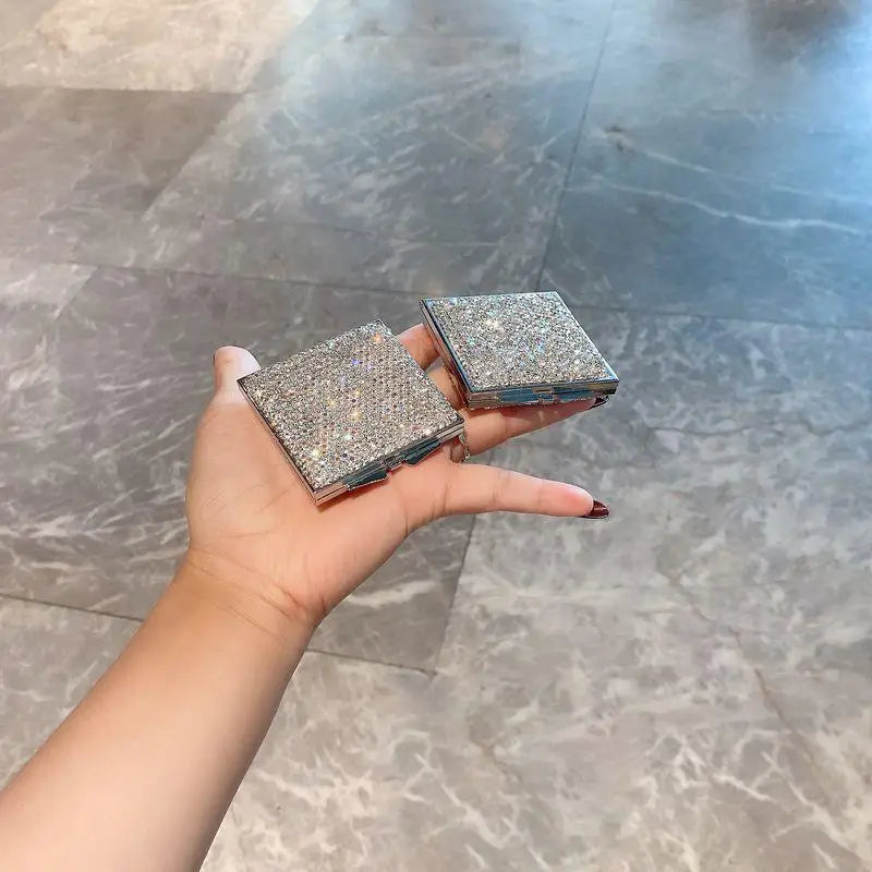 Makeup Mirror Luxury Diamond Portable Pocket Compact Mirror Women's Gifts Handheld Cosmetic Mirror with Magnification