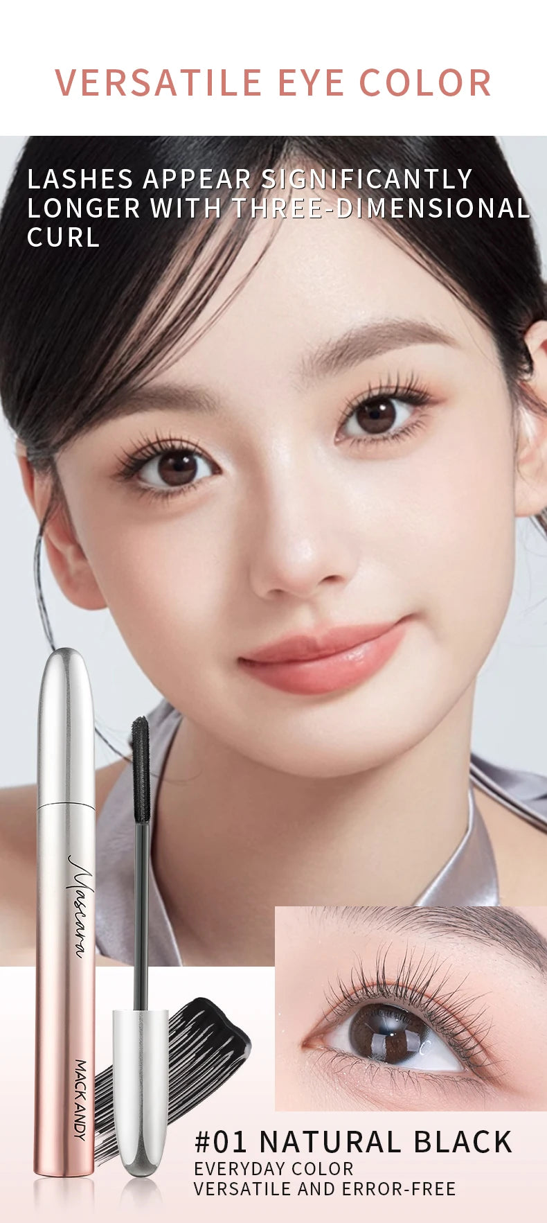 MACKANDY Black Mascara Makeup Volumizing&Lengthening Mascara, Thickening Washable Longwear Smudge Resistant Make Up Cruelty Free