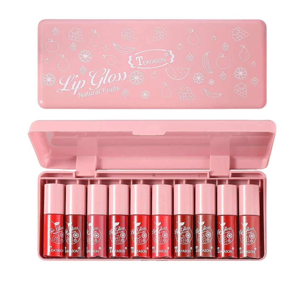 Mini 10 Colors Liquid Lip Gloss Set Waterproof Non-Stick 24-Hour Long Lasting Velvet Matte Lipstick Cosmetic Makeup Care