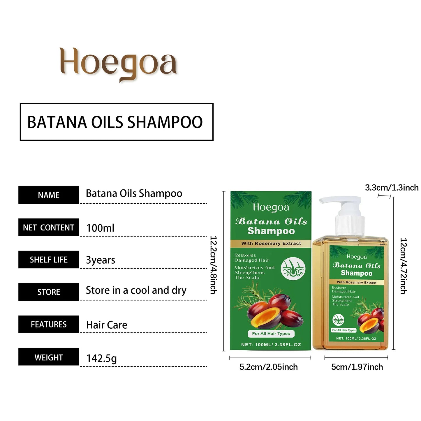 100/300ml Batana Oil & Rosemary Shampoo Deep Nourishing Scalp Remove Dandruff Strengthens Hair for Shiny Shampoo Hair Care