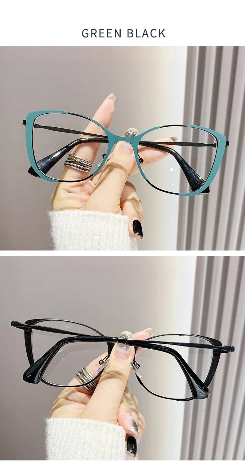 Blue Light Blocking Glasses Cat Eye Color Block Metal Frame Clear Lens Computer Glasses Spectacles For Women