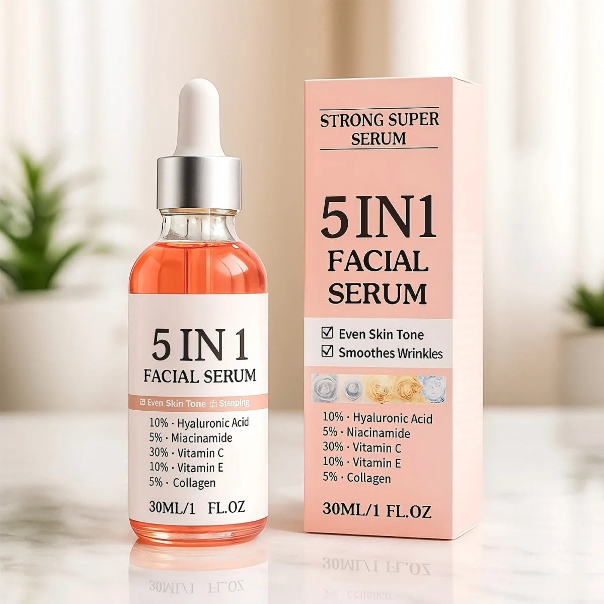 5 In 1 Fade fine lines Firming Face Serum Moisturizing brightning Vitamin C Hyaluronic Acid Facial Serum Shrink Pores Skin Care