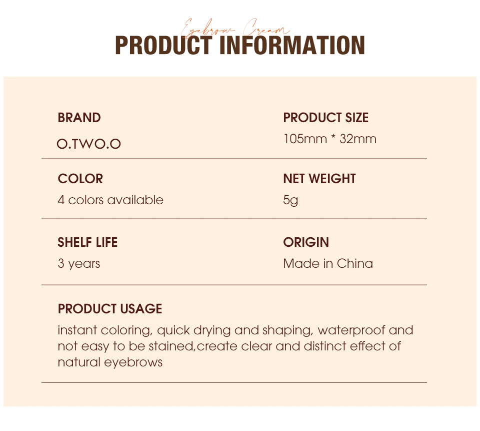 O.TWO.O Eyebrow Pomade Brow Natural Waterproof Creamy Texture Highly Tint Eyebrow Gel Double Use For Eyeliner Beauty Makeup