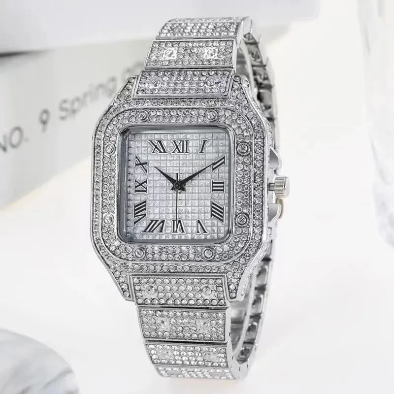 Luxury Diamond Men Women Watches Gold Watch Ladies Wrist Watch Luxury Rhinestone Unisex Bracelet Watches Female Clock 2024 New