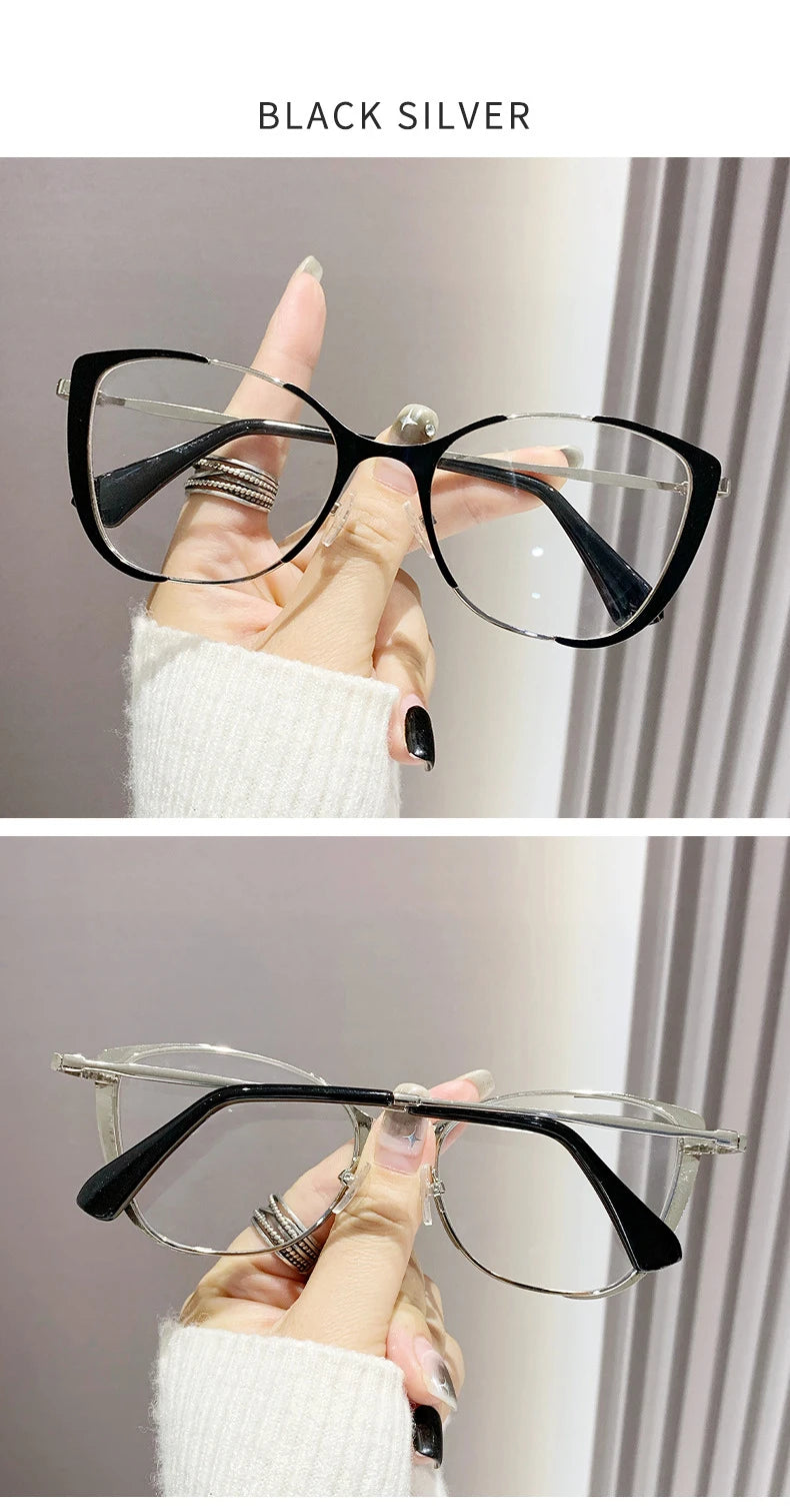 Blue Light Blocking Glasses Cat Eye Color Block Metal Frame Clear Lens Computer Glasses Spectacles For Women