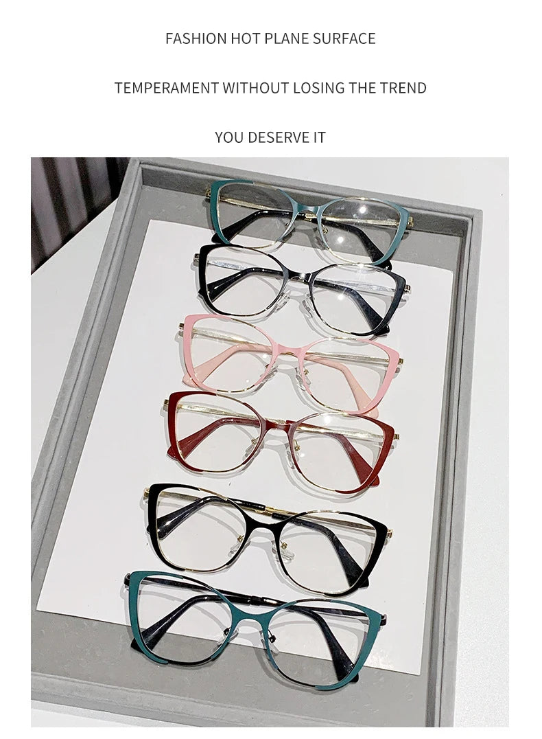 Blue Light Blocking Glasses Cat Eye Color Block Metal Frame Clear Lens Computer Glasses Spectacles For Women