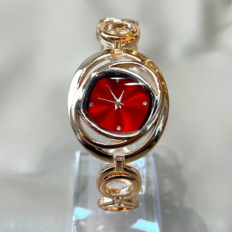 Luxury Classic Golden Watch Women Fashion Women Wristwatches Relojs Para Mujer Alloy Strap Round Rhinestone Dail Quartz Watches