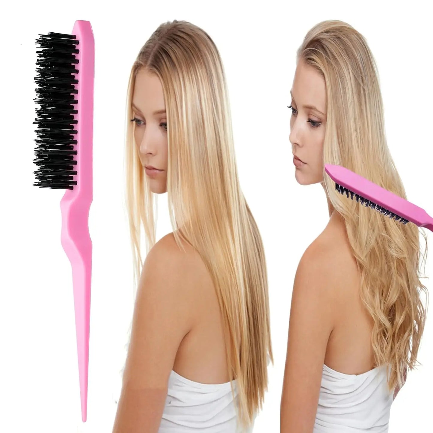 8Pcs Hair Brushes Set with Teasing Bristle Brush, Edge Control Brush, and 2Pcs Metal Pin Rat Tail Combs for Women's Hair Styling