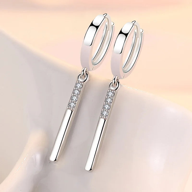 Fashion 925 Sterling Silver earrings For Women Simple Creative Small Stick Ear Buckle Jewelry Lady Anniversary Accessories Gifts