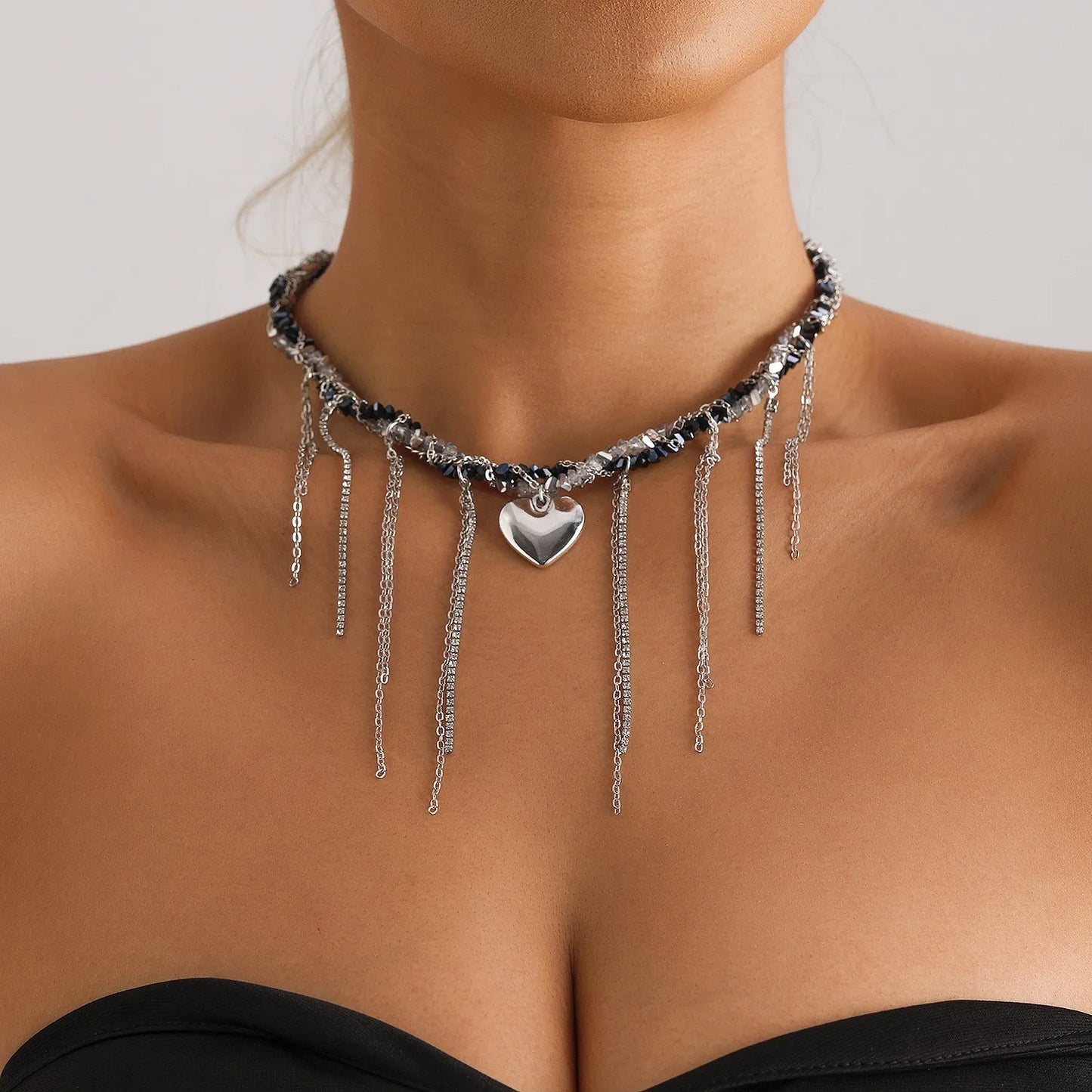Y2k Choker Necklaces Heart Pendant Chain Jewellery Women Glass Multilayer Neck Collier Femme Cadenas Para Mujer for Girls Women