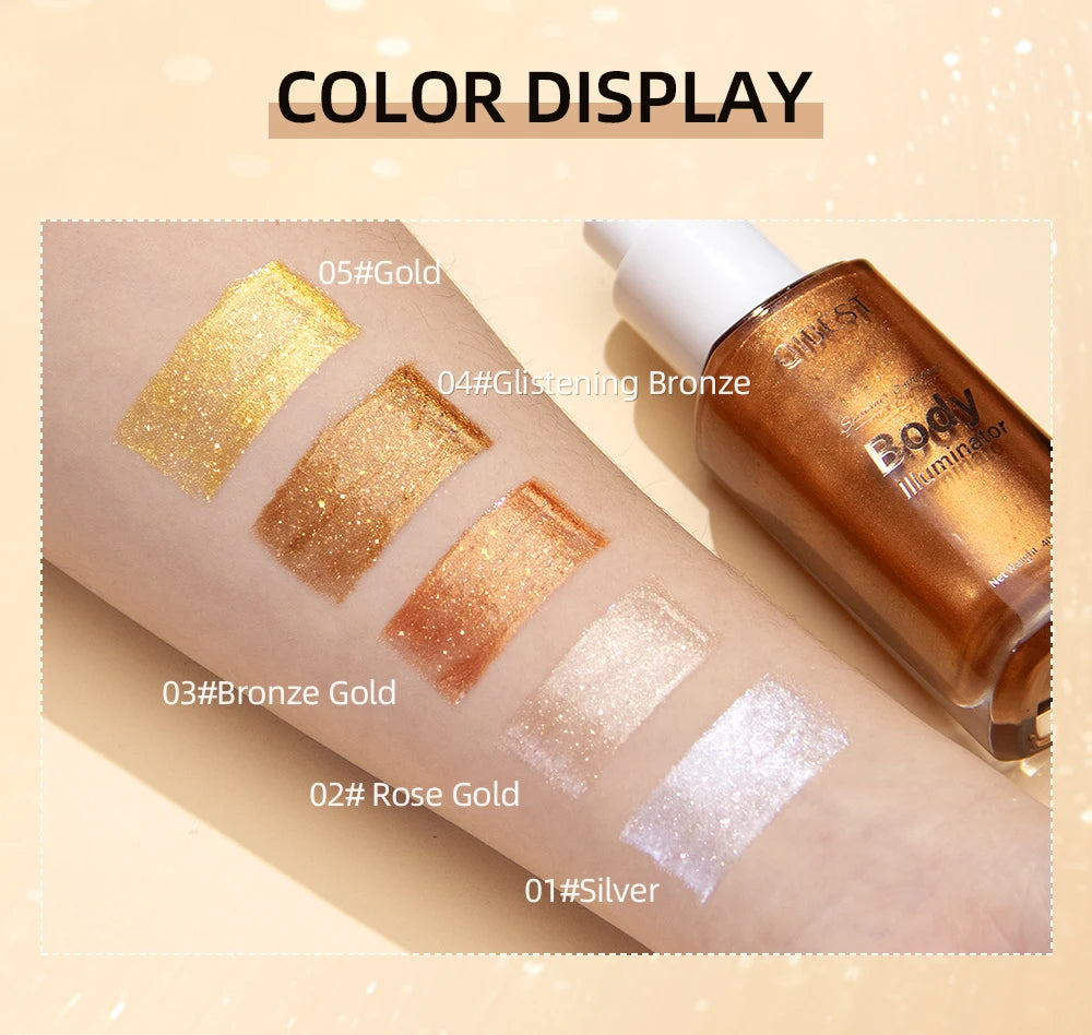 QIBEST 5 Colors Body Face Liquid Highlighter Glitter Makeup Glow Face Contour Shimmer Illuminator Ginger Highlight Cosmetics