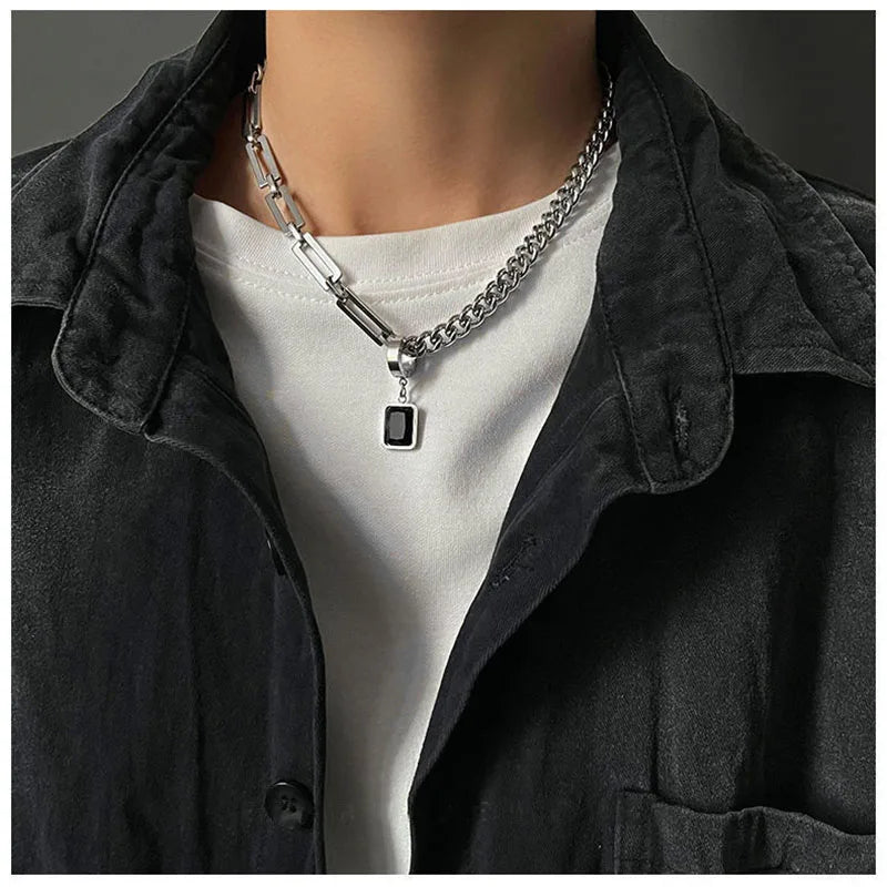 Stainless Steel Chains Rivet Choker Necklace for Men Hiphop Punk Neck Jewelry Short Collar Chain With Pendant Gothic Accessories