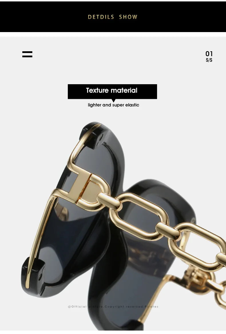 Luxury Square Sunglasses Women UV400 Retro Brand Chain Metal Frame Shades Summer Sun Glasses for Female