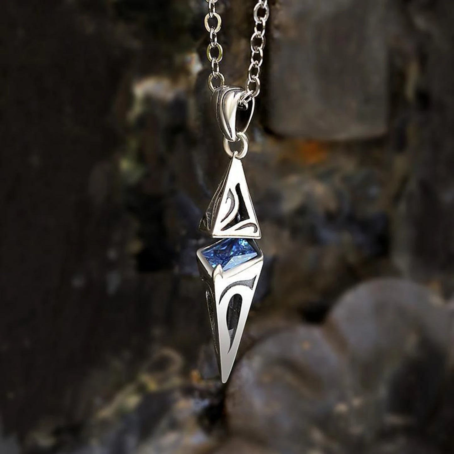 Stylish Blue Stone Man Necklaces Stainless Steel Jewelry Cube Pendant Collar Birthday Party Dad Boyfriend Valentine Gifts