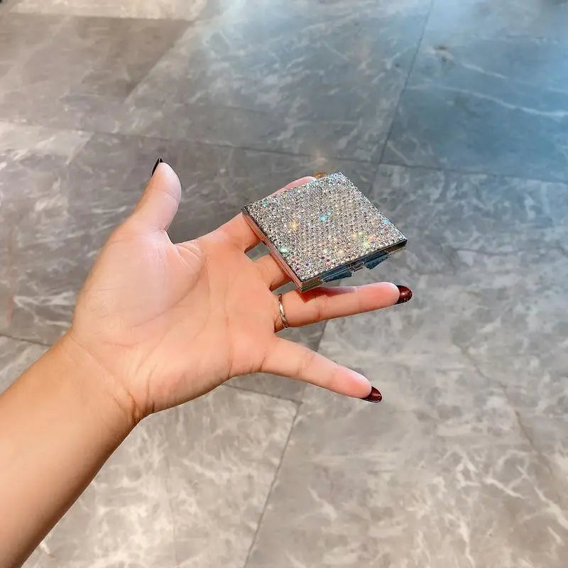 Makeup Mirror Luxury Diamond Portable Pocket Compact Mirror Women's Gifts Handheld Cosmetic Mirror with Magnification