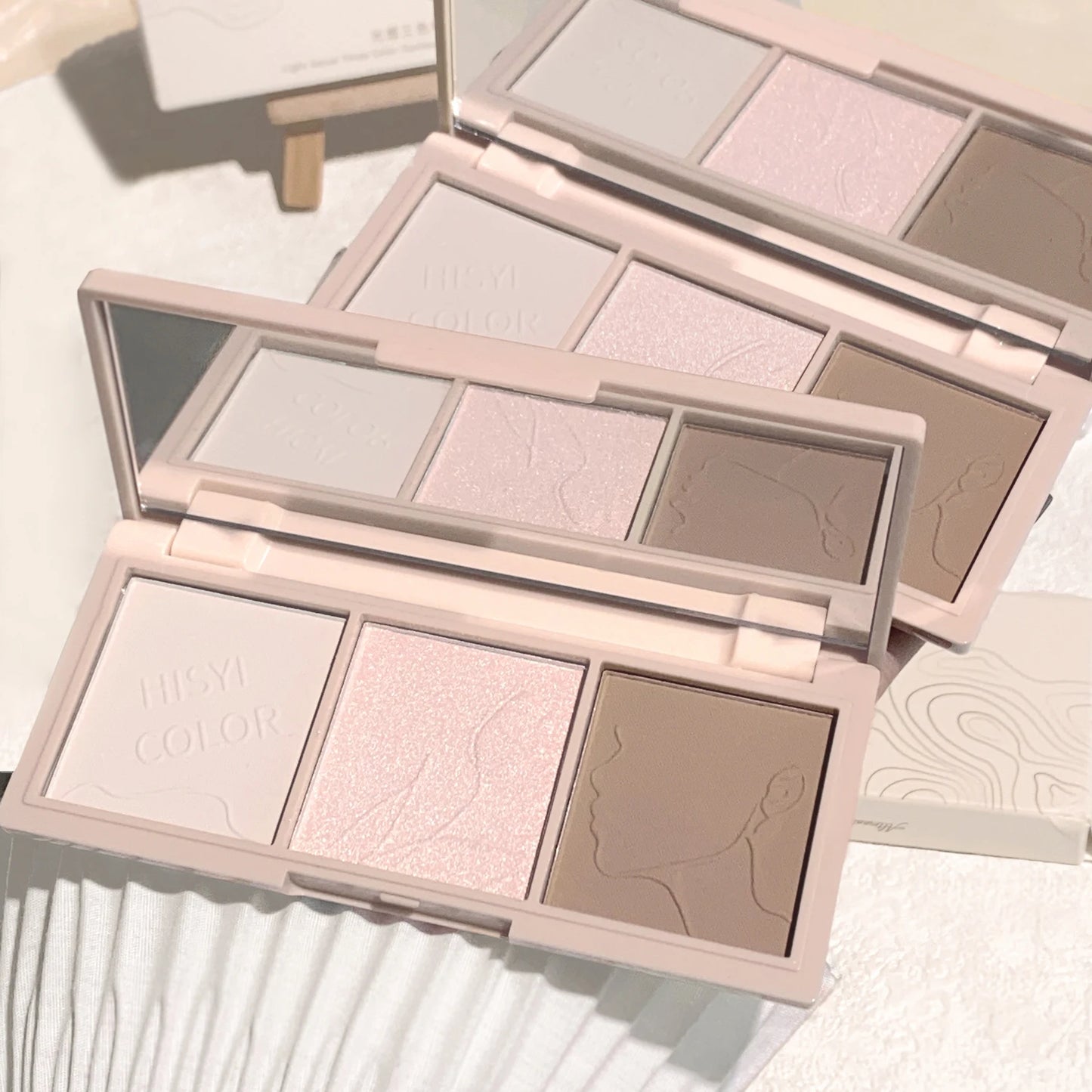 Three color contouring palette: contour and apply eyeshadow to freely create natural nude makeup with light and shadow