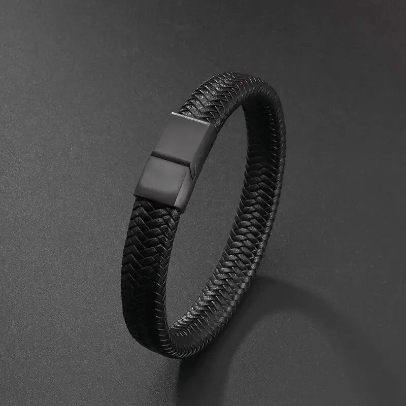 Classic Black Leather Bracelet For Men Hand Jewelry Gift Handsome Bracelet