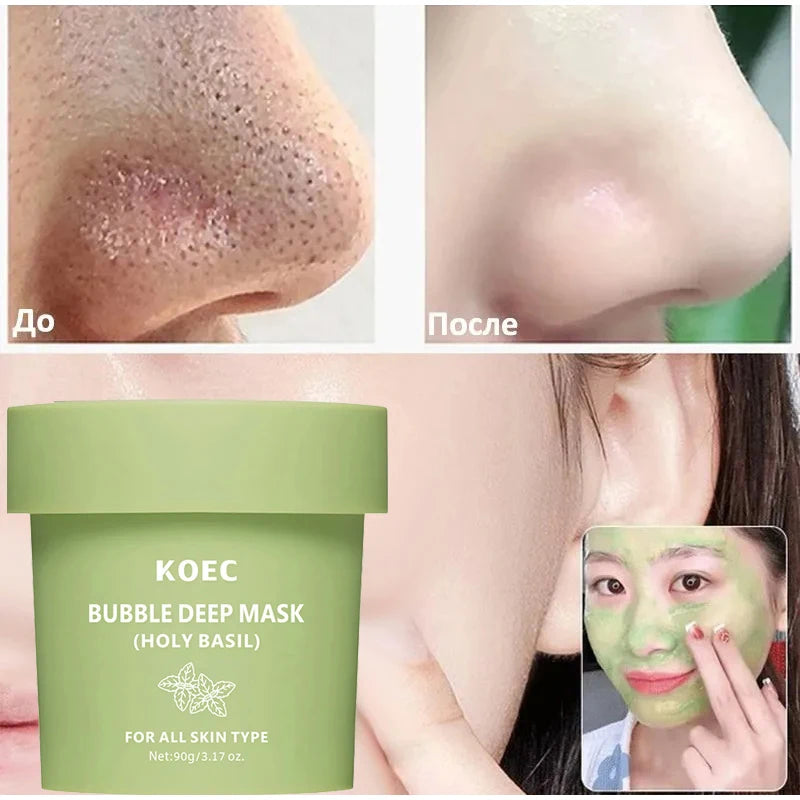 Holy Basil Bubble Deep Mask,Carbonated Water Face Cleansing Pores Blackheads Sebum,Clay Mud Mask Wash-Off Pack,Korean Skincare