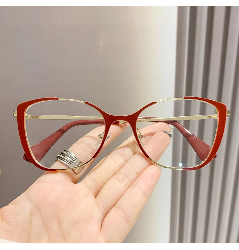 Blue Light Blocking Glasses Cat Eye Color Block Metal Frame Clear Lens Computer Glasses Spectacles For Women