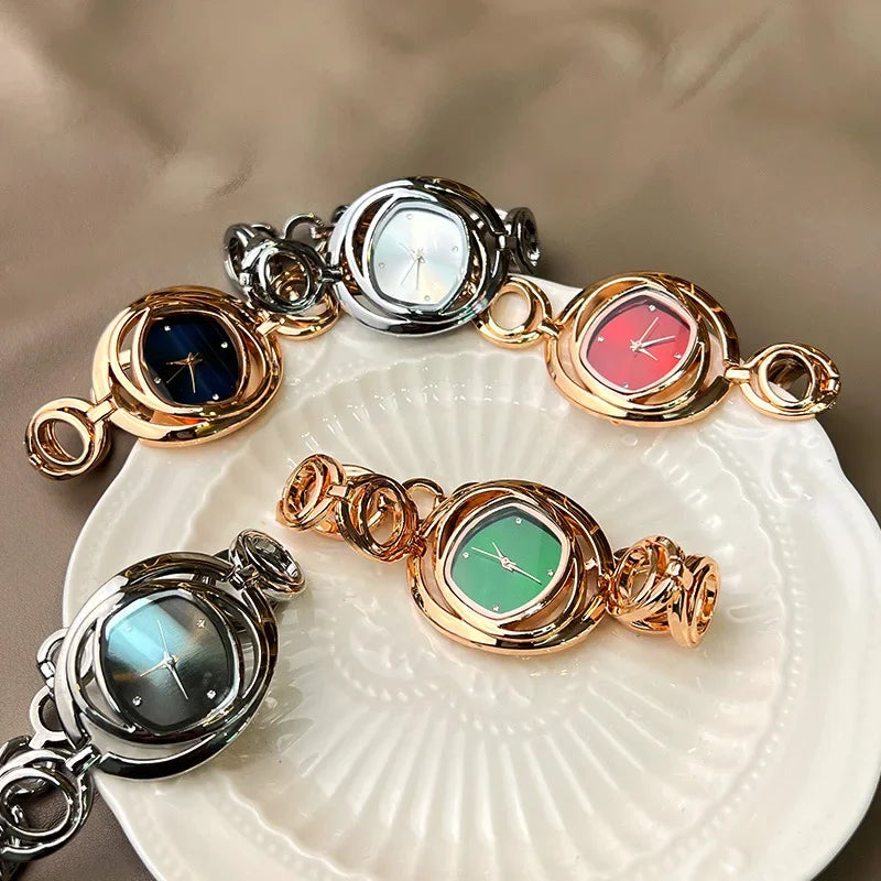 Luxury Classic Golden Watch Women Fashion Women Wristwatches Relojs Para Mujer Alloy Strap Round Rhinestone Dail Quartz Watches