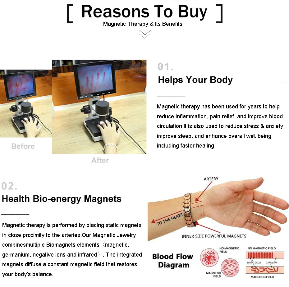 Men's Copper Magnetic Bracelet Elegant 99.99% Solid Copper Bracelets with Double-Row Strong Magnets,Magnetic Jewelry