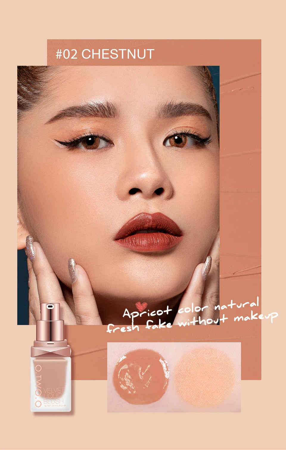 O.TWO.O Liquid Blusher 4 Colors Rose Pink Blush Long Lasting Natural Cheek Face Makeup Blusher High Pigment For Women Cosmetics