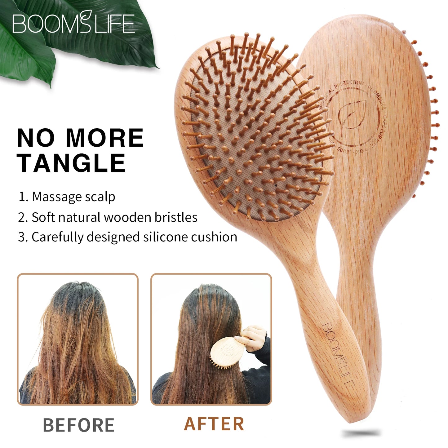 Natural Hair Brush Women Wide Tooth Hair Combs Healthy Paddle Cushion Massage Hairbrush Wooden Comb Hair Care Barber Accessories