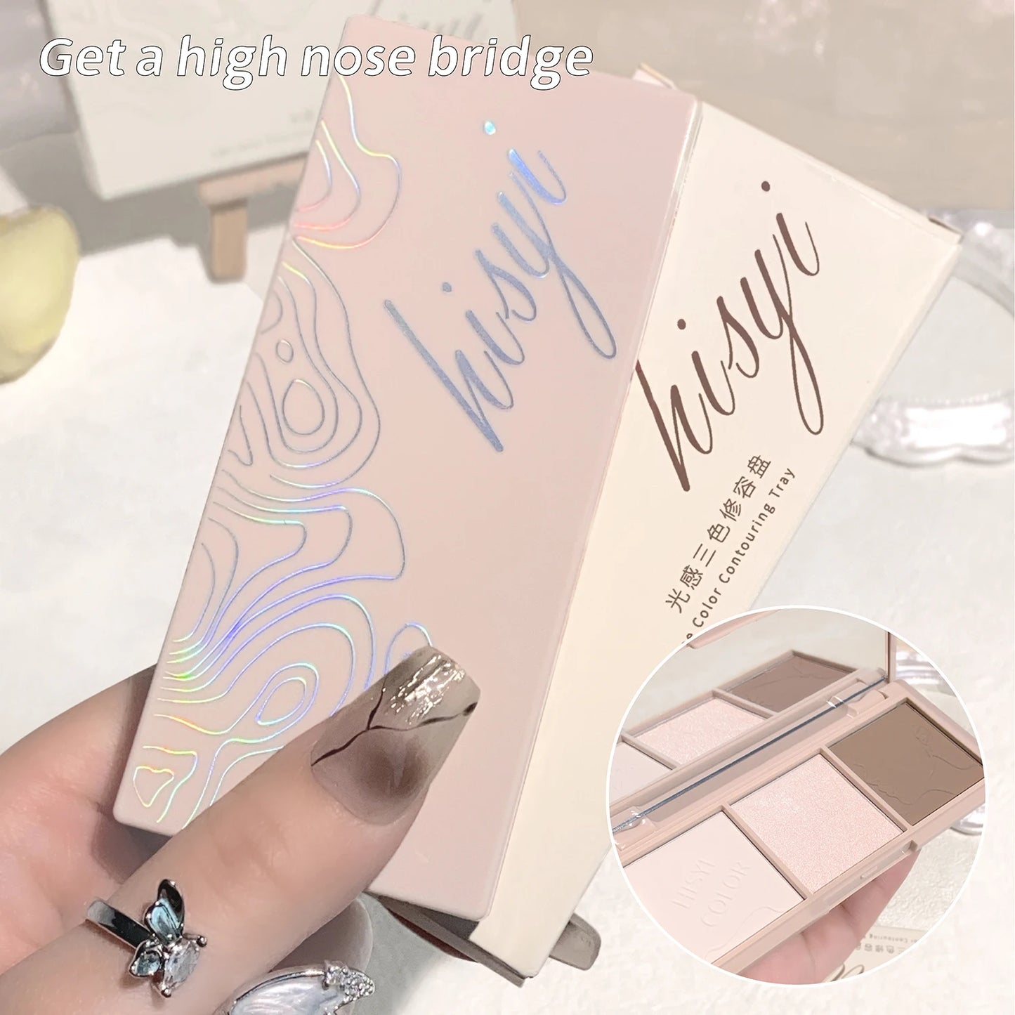 Three color contouring palette: contour and apply eyeshadow to freely create natural nude makeup with light and shadow