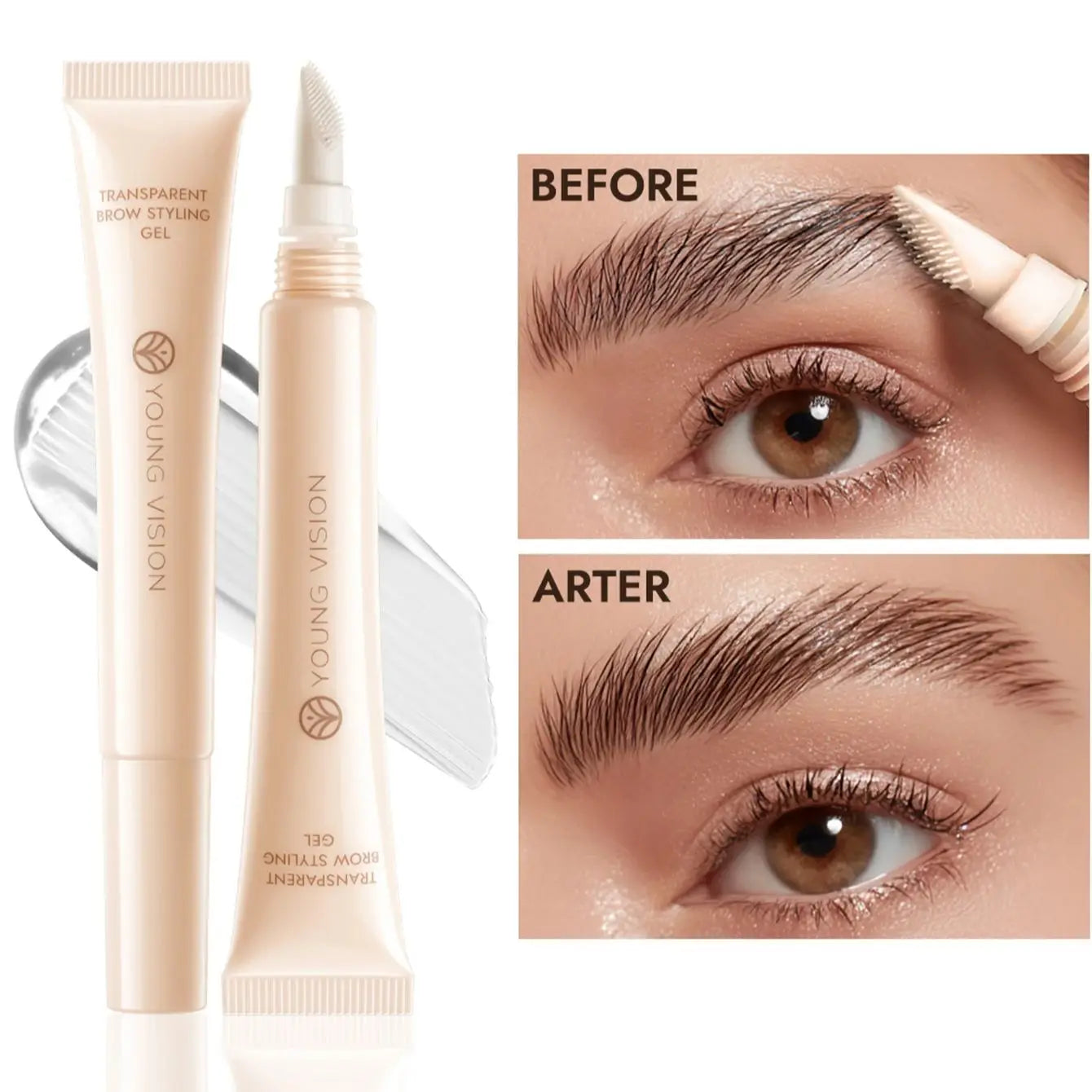 Clear Eyebrow Gel – Lightweight, non-flaky formula with micro comb applicator for even coverage, natural texture, and perfect br