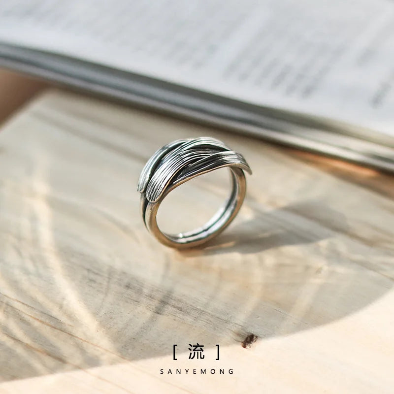 Retro Overlapping Ring For Men Silver Color Punk Gothic Adjustable Open Ring Handmade Rock Unisex Jewelry Accessories Man Gift
