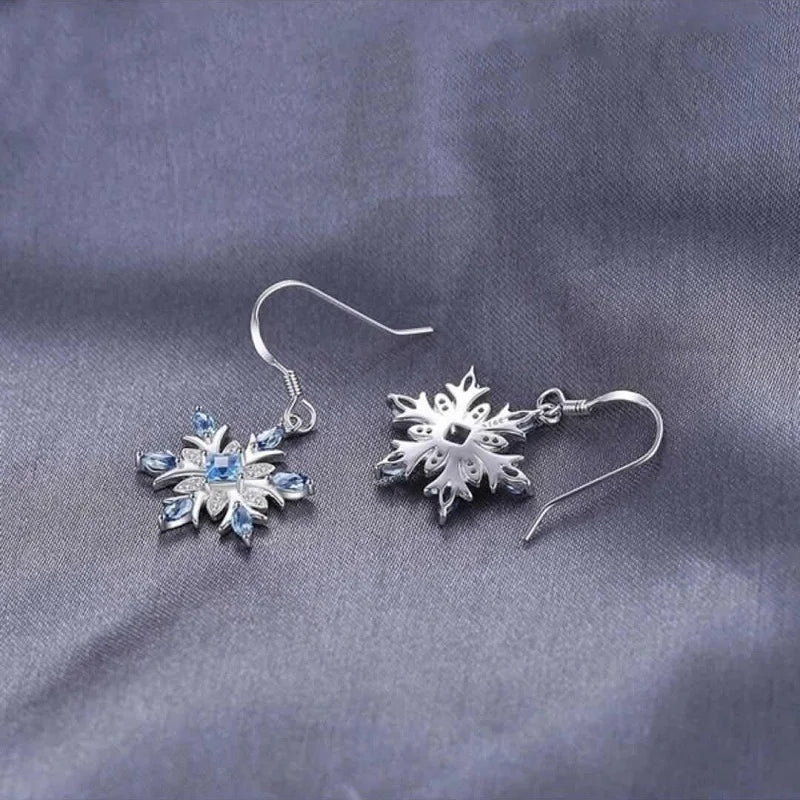 Bague Ringen Earrings for Women Charms Female Fashion Jewelry Artificial Aquamarine Snowflake Ear drops Blue Gemstones Party