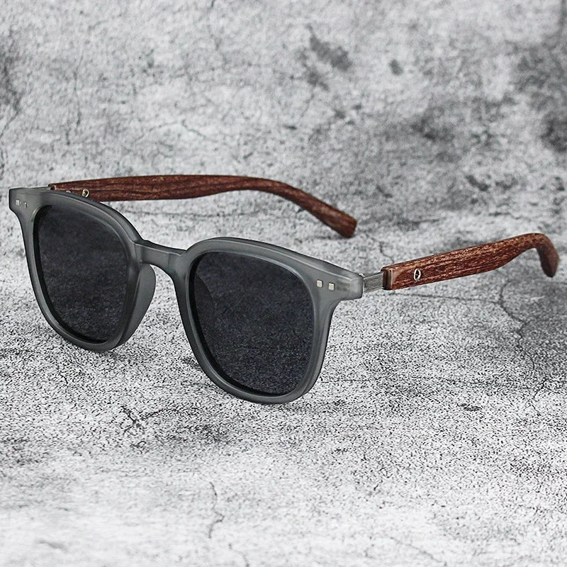 Sunglasses for Men Trendy Retro Wood Grain Polarized UV Protection Eyewear Cycling Outdoor Street Photography Shades