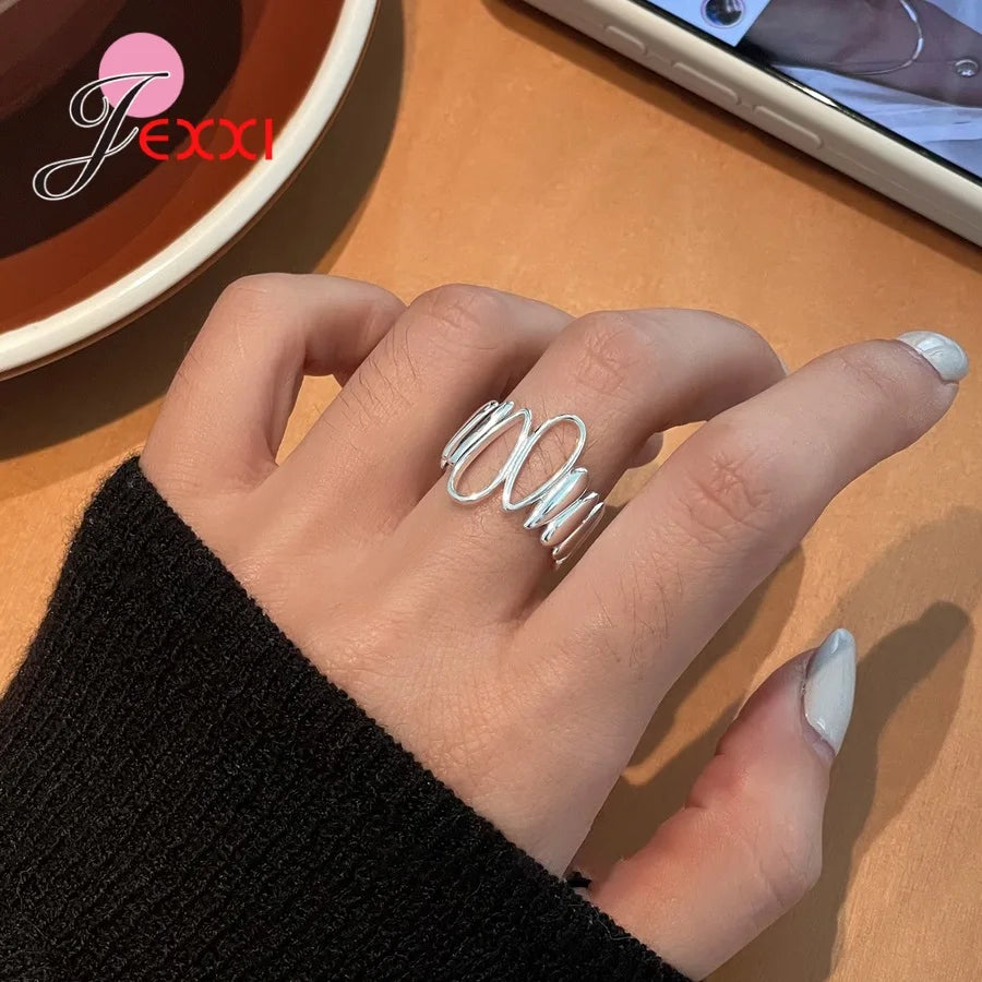 Genuine 925 Sterling Silver Ring For Women Jewelry Wide Simple Open Vintage Handmade Ring For Party Birthday Gift New Trendy