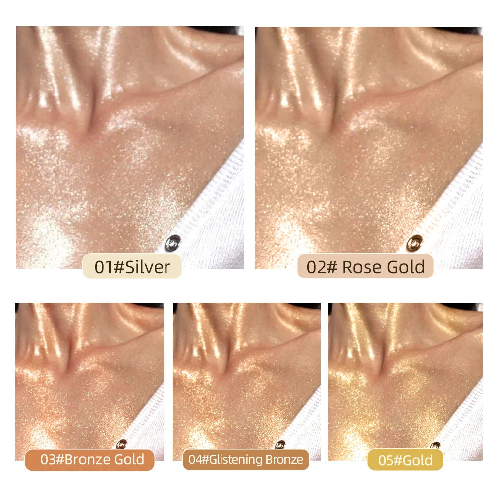 QIBEST 5 Colors Body Face Liquid Highlighter Glitter Makeup Glow Face Contour Shimmer Illuminator Ginger Highlight Cosmetics