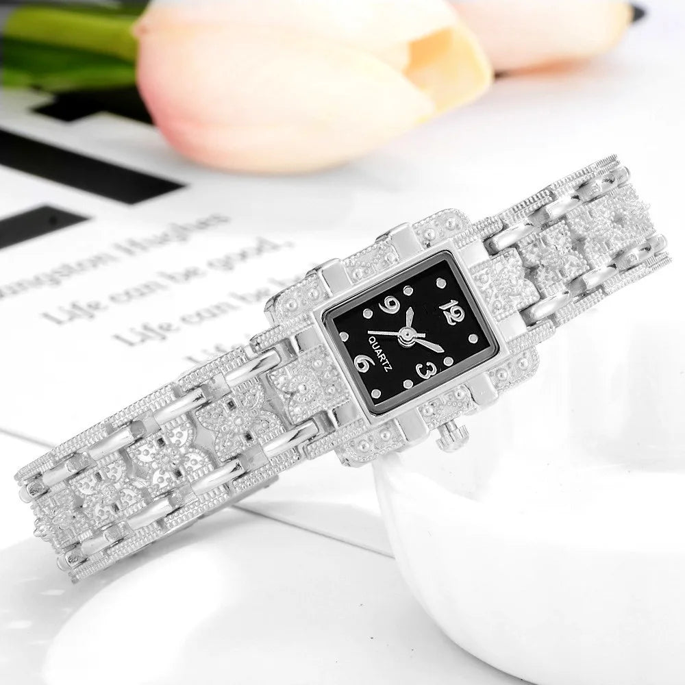 Luxury Sliver Metal Women Bracelet Wrist Watch Top Brand Fashion Crystal Quartz Watch Elegant Square Ladies Clock Reloj Mujer