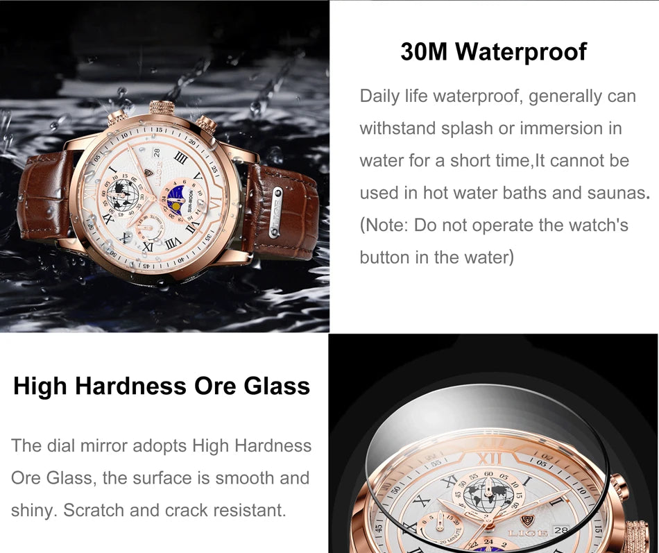 LIGE Top Brand Luxury Watch for Men Business Casual Men's Watches Wristwatch Man Quartz Chronograph Waterproof Watches Clock New
