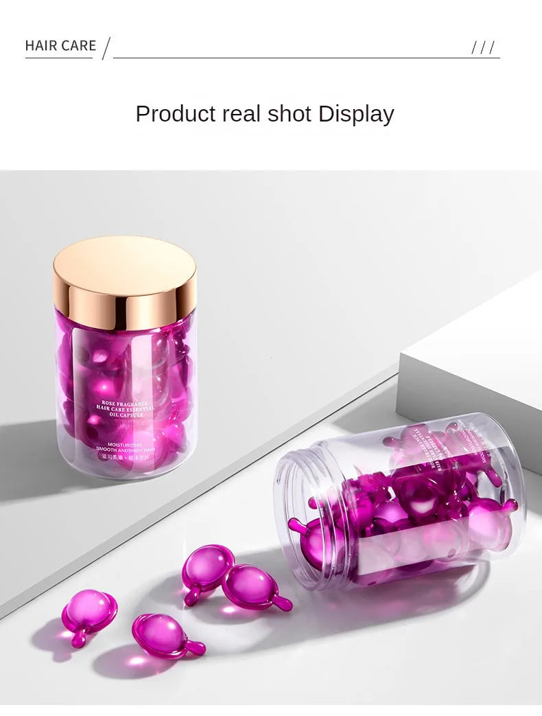 Hair Styling Serum Frizzy Dry Hair Rose Essence Oil Capsules Leave-in Anti Frizz Conditioner Repair Hair Care
