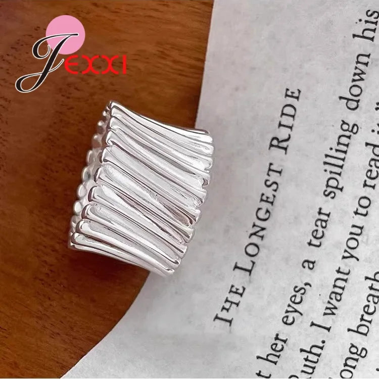 Genuine 925 Sterling Silver Ring For Women Jewelry Wide Simple Open Vintage Handmade Ring For Party Birthday Gift New Trendy