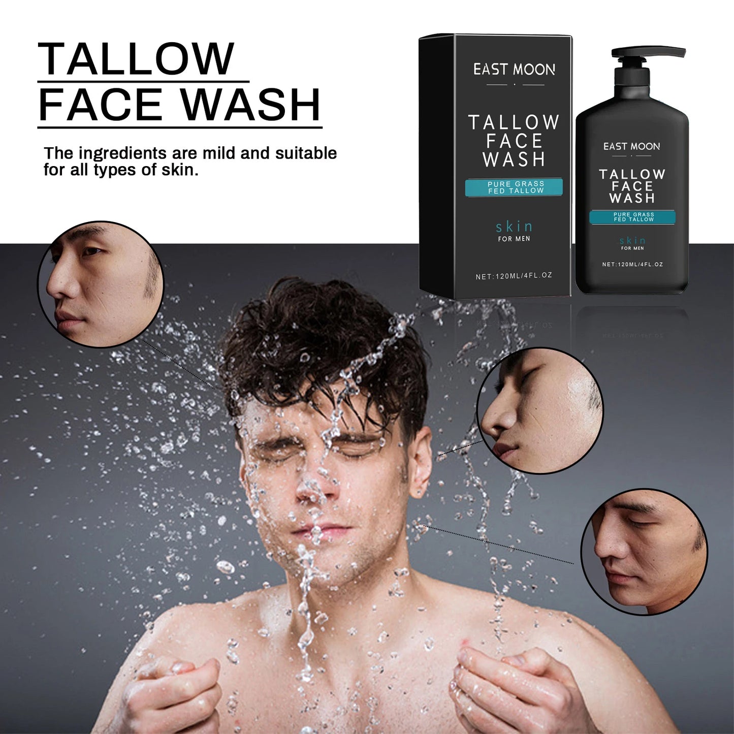 Men's Daily Face Wash Deep Cleansing Pore Oil Control Remove Acne Blackhead Brightening Facial Cleanser for Refreshed Skin