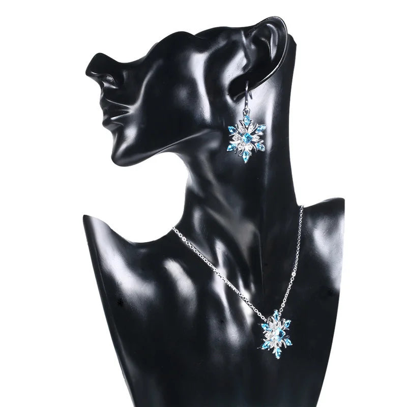 Bague Ringen Earrings for Women Charms Female Fashion Jewelry Artificial Aquamarine Snowflake Ear drops Blue Gemstones Party