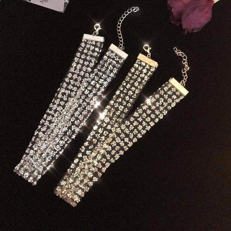 Sexy Wide Metal Collar Choker Necklaces for Women Lace Shiny Sequin Neck Necklace Chain Collars Necklace Elegant Party Jewelry
