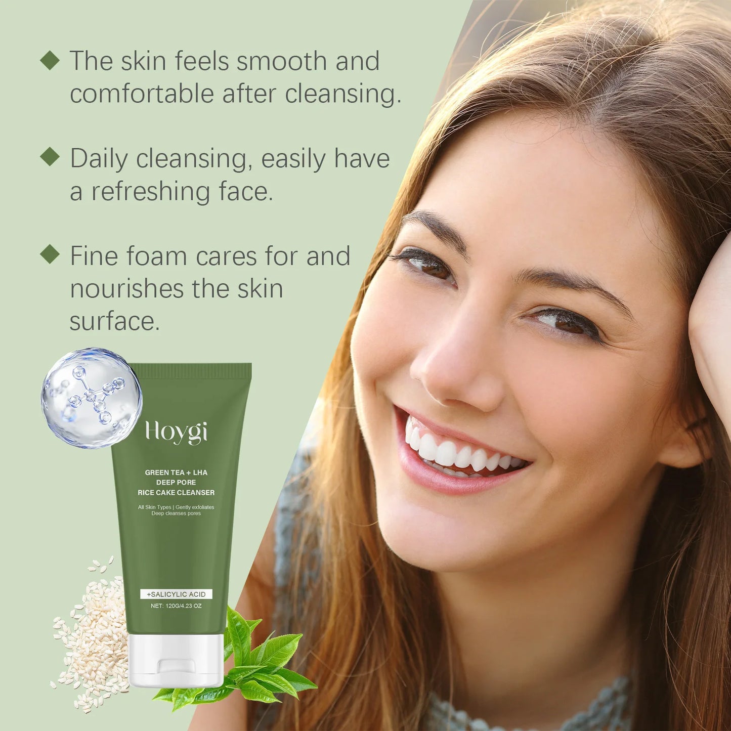 Green Tea Salicylic Acid Facial Cleanser Cleansing Pore Refining Hydrating Blackhead Removal Oil Control Non-Drying Face Wash