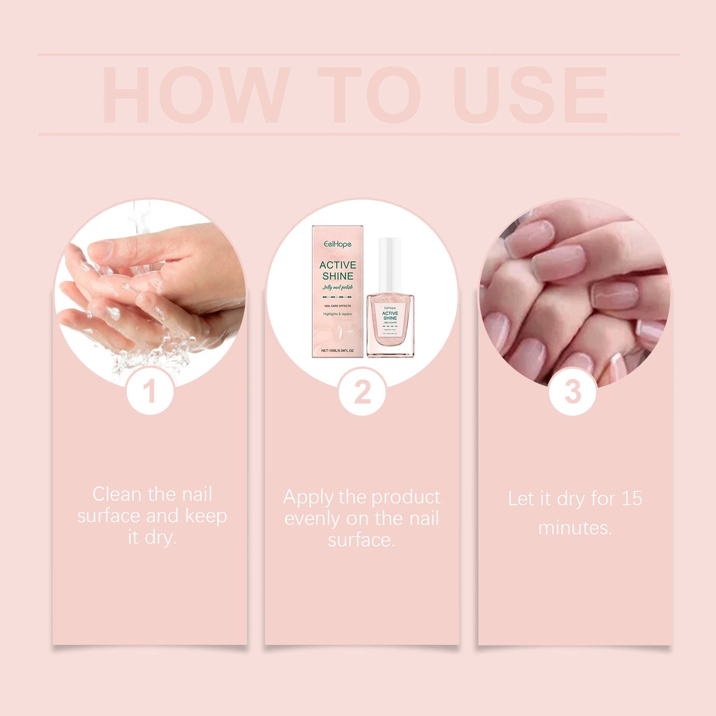 Jelly Nail Polish - Transparent Pink Water-Based Nail Polish, Autumn & Winter Shade, Skin-Whitening, Fine Glitter, Girly Pink