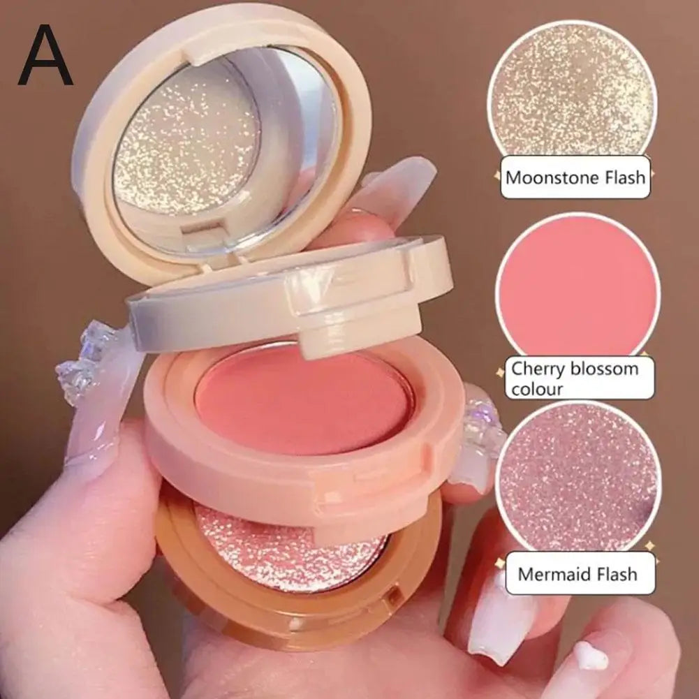 Pink Peach Blush Powder 3 In 1 Matte Blush Low Saturation Soft Fog Blush Brightening Face Blusher Rouge Makeup Cheek Tint