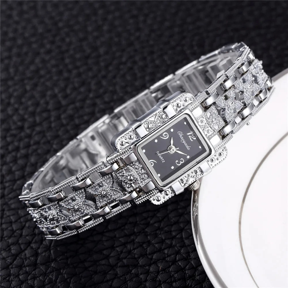 Luxury Sliver Metal Women Bracelet Wrist Watch Top Brand Fashion Crystal Quartz Watch Elegant Square Ladies Clock Reloj Mujer