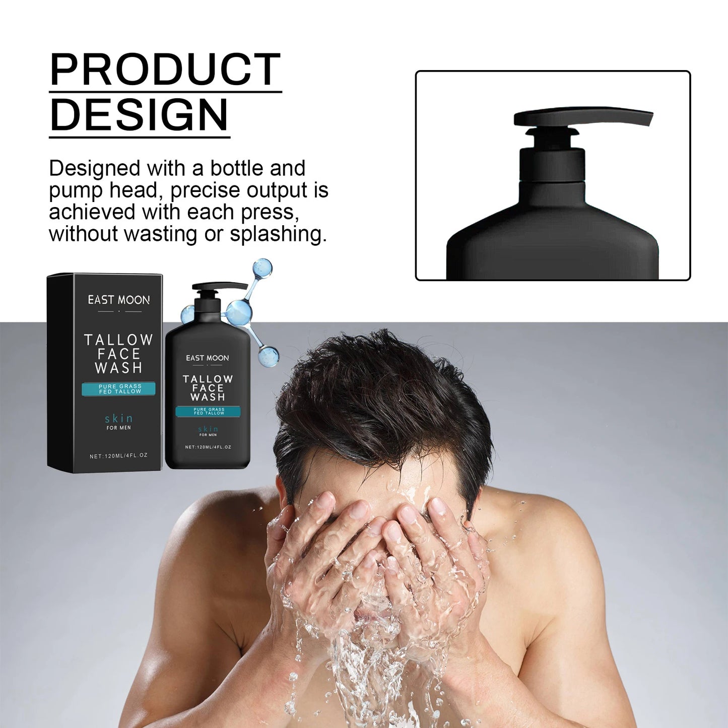 Men's Daily Face Wash Deep Cleansing Pore Oil Control Remove Acne Blackhead Brightening Facial Cleanser for Refreshed Skin