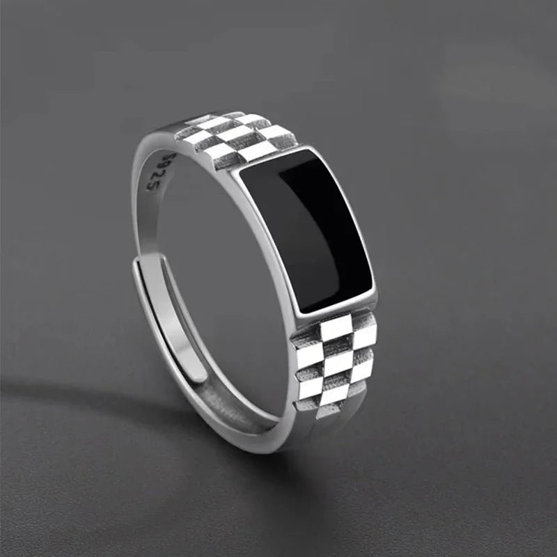 New Light Luxury Silver Plated Ring for Men Vintage Drip Glazed Opening Ring High-end Geometric Finger Ring Кольцо С Эмалью