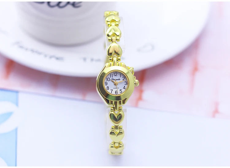 Luxury Woman Lady Gold Love Pendant Bangle Bracelet Wristwatches Young Female Girls Fashion Waterproof Gifts Thin Strap Watches